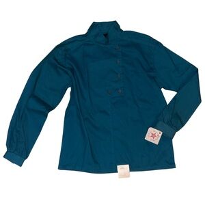 Vintage 80s Gazelle Teal Pullover Blouse S NWT Asymmetrical Button Made in USA
